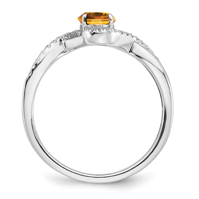 14K White Gold Oval Citrine and Diamond Twist Ring