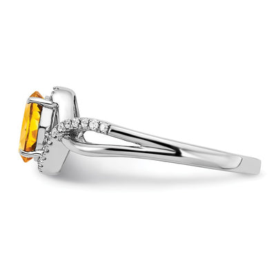 14K White Gold Oval Citrine and Diamond Twist Ring