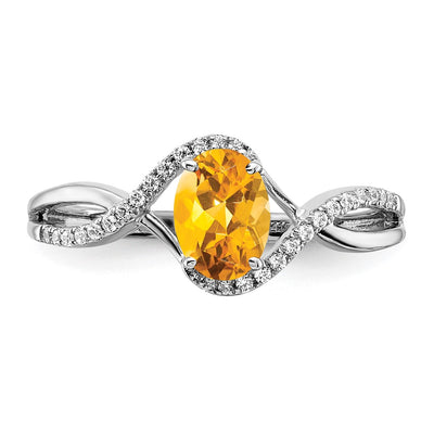 14K White Gold Oval Citrine and Diamond Twist Ring