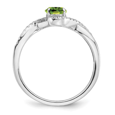 14K White Gold Oval Peridot and Diamond Twist Ring