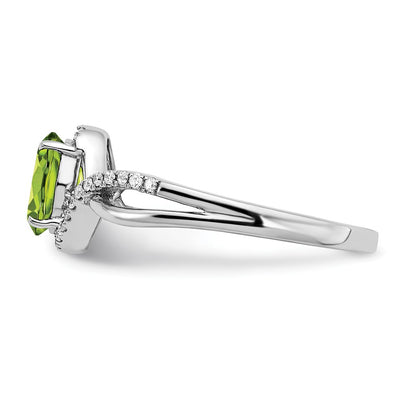 14K White Gold Oval Peridot and Diamond Twist Ring