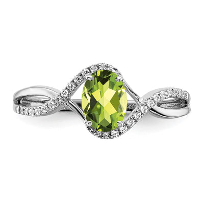 14K White Gold Oval Peridot and Diamond Twist Ring