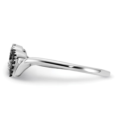 14K White Gold Black and White Diamond Double Heart Ring