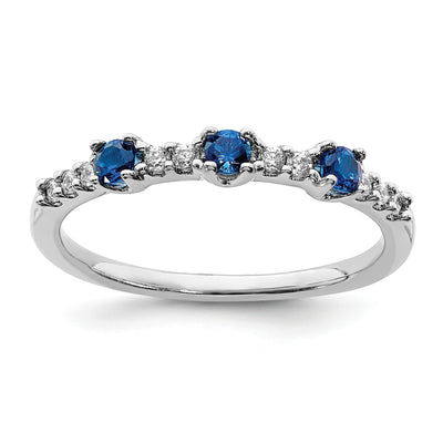 14K White Gold Diamond and Sapphire 3-stone Ring