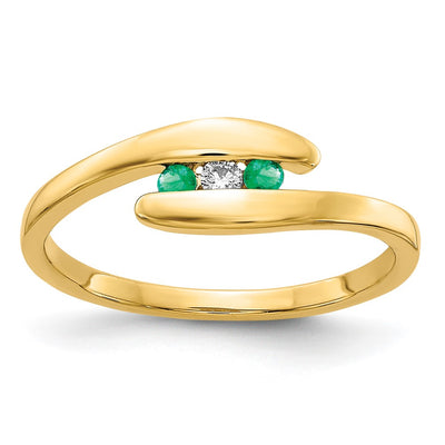 14K Emerald and Diamond 3-stone Ring