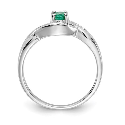 14K White Gold Oval Emerald Diamond Ring