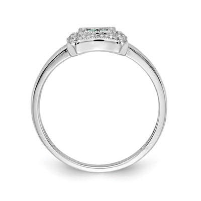 14K White Gold Square Design Emerald and Diamond Ring