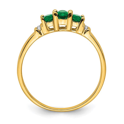 14K Polished Triple Emerald and Diamond 3-stone Ring