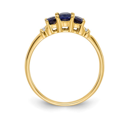 14K Polished Triple Sapphire and Diamond 3-stone Ring