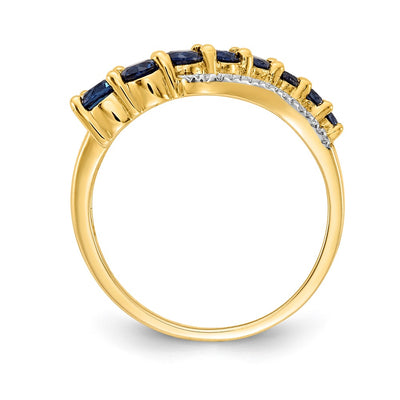 14K w/Rhodium Created Ceylon Sapph/Created Sapph/Diamond Ring