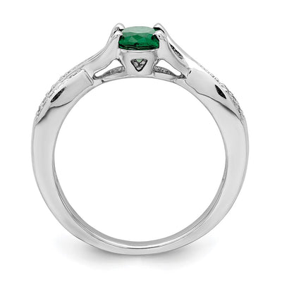 14K White Gold Oval Emerald and Diamond Ring