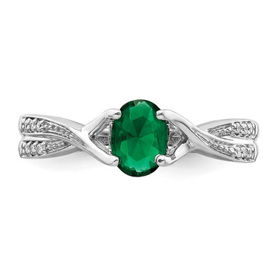 14K White Gold Oval Emerald and Diamond Ring