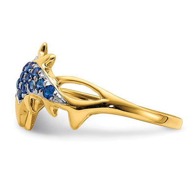 14K w/ Rhodium Diamond and Sapphire Dolphins Ring