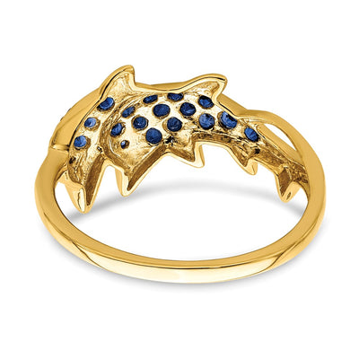 14K w/ Rhodium Diamond and Sapphire Dolphins Ring