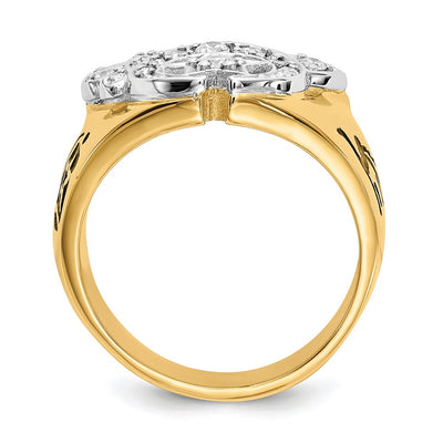 14K Two-tone Men's Polished Diamond Masonic Shriner's Ring