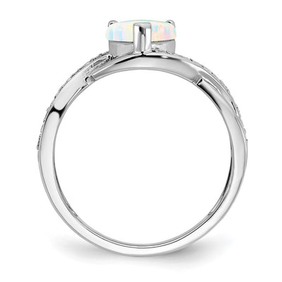 14K White Gold Created Opal and Diamond Heart Ring
