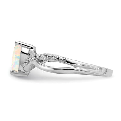 14K White Gold Created Opal and Diamond Heart Ring