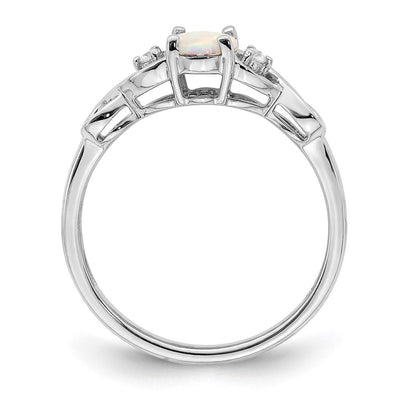 14K White Gold Created Opal and Diamond Ring