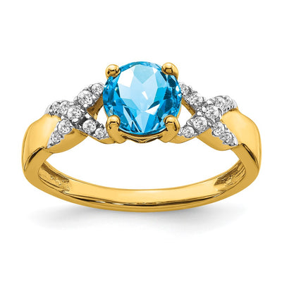 14K Two-tone Blue Topaz and Diamond Ring