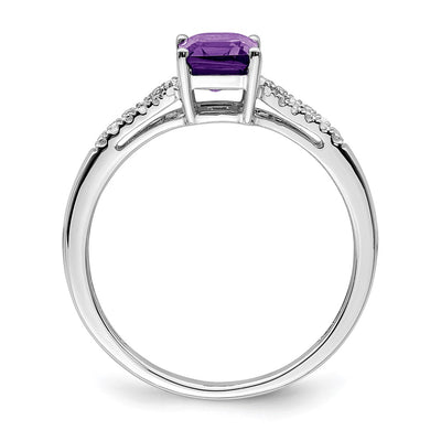 14K White Gold Emerald-cut Amethyst and Diamond Ring
