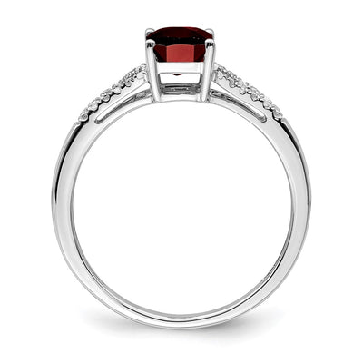 14K White Gold Emerald-cut Garnet and Diamond Ring
