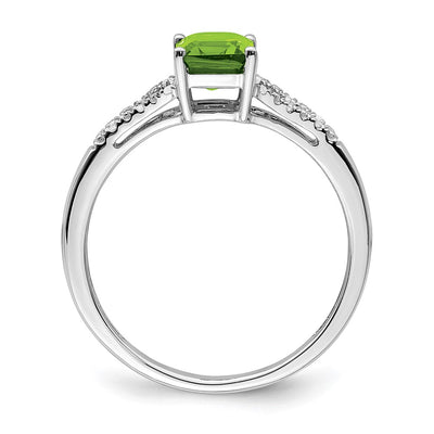 14K White Gold Emerald-cut Peridot and Diamond Ring