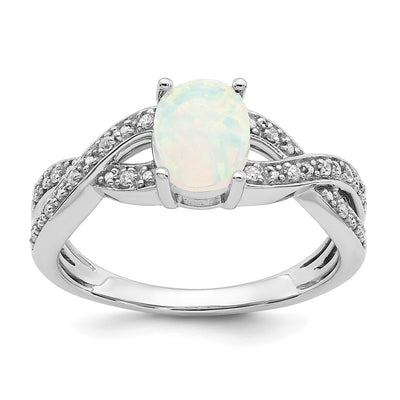 14K White Gold Created Opal and Diamond Ring