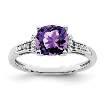 14K White Gold Cushion Amethyst and Diamond Ring