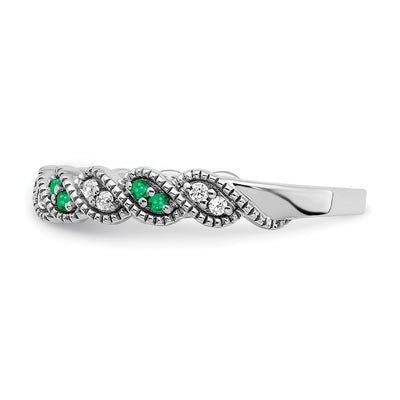 14K White Gold Emerald and Diamond Twist Band