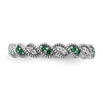 14K White Gold Emerald and Diamond Twist Band