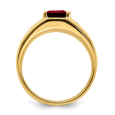 14K Emerald-cut Created Ruby and Diamond Polished Mens Ring