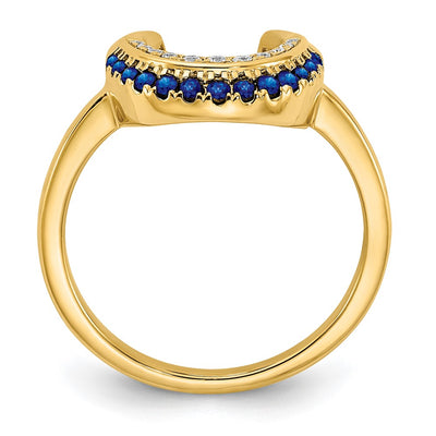 14K Polished Sapphire and Diamond Moon Ring
