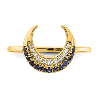 14K Polished Sapphire and Diamond Moon Ring