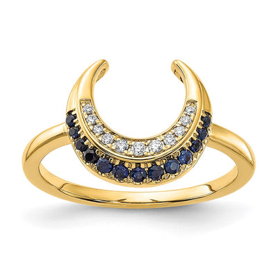 14K Polished Sapphire and Diamond Moon Ring