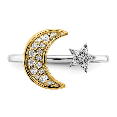 14K Two-tone Diamond Moon w/Star Ring