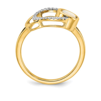 14K Polished Diamond & Opal Circle Ring