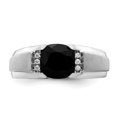 14K White Gold Onyx and Diamond Mens Ring