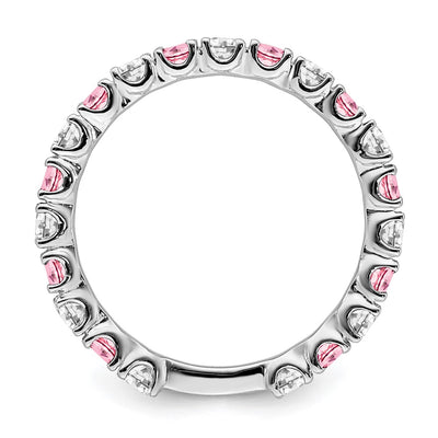 14K White Gold Created Pink Sapphire and Diamond Band
