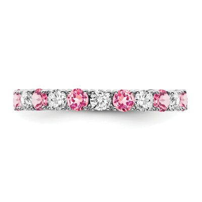 14K White Gold Created Pink Sapphire and Diamond Band