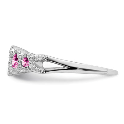 14K White Gold Created Pink Sapphire and Diamond Ring