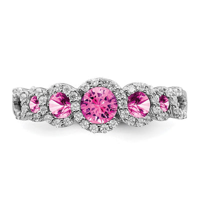 14K White Gold Created Pink Sapphire and Diamond Ring