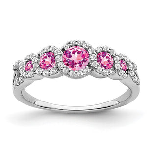 14k White Gold Created Pink Sapphire and Diamond Ring (Style RM7115-CPS-025-WA)