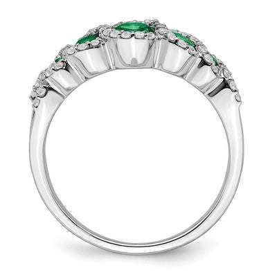 14K White Gold Created Emerald and Diamond Ring