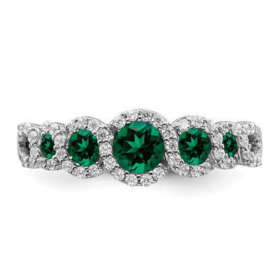 14K White Gold Created Emerald and Diamond Ring