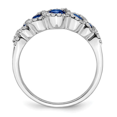 14K White Gold Created Sapphire and Diamond Ring