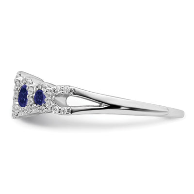 14K White Gold Created Sapphire and Diamond Ring