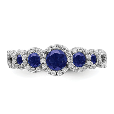 14K White Gold Created Sapphire and Diamond Ring