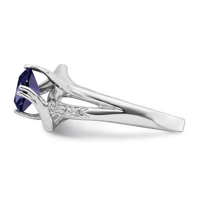 14K White Gold Created Sapphire and Diamond Ring