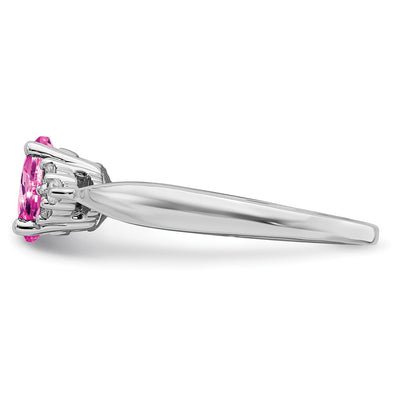 14K White Gold Created Pink Sapphire and Diamond Ring