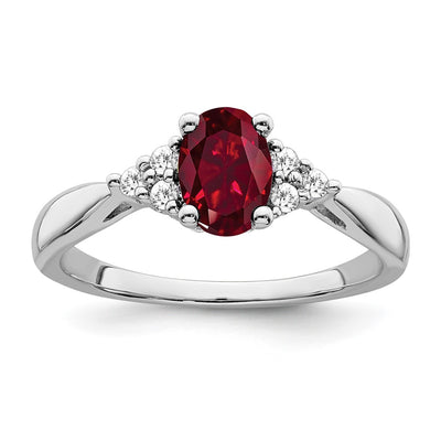 14K White Gold Created Ruby and Diamond Ring